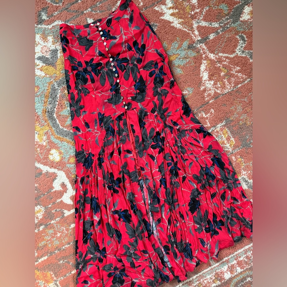 Red Floral Button-Down Dress